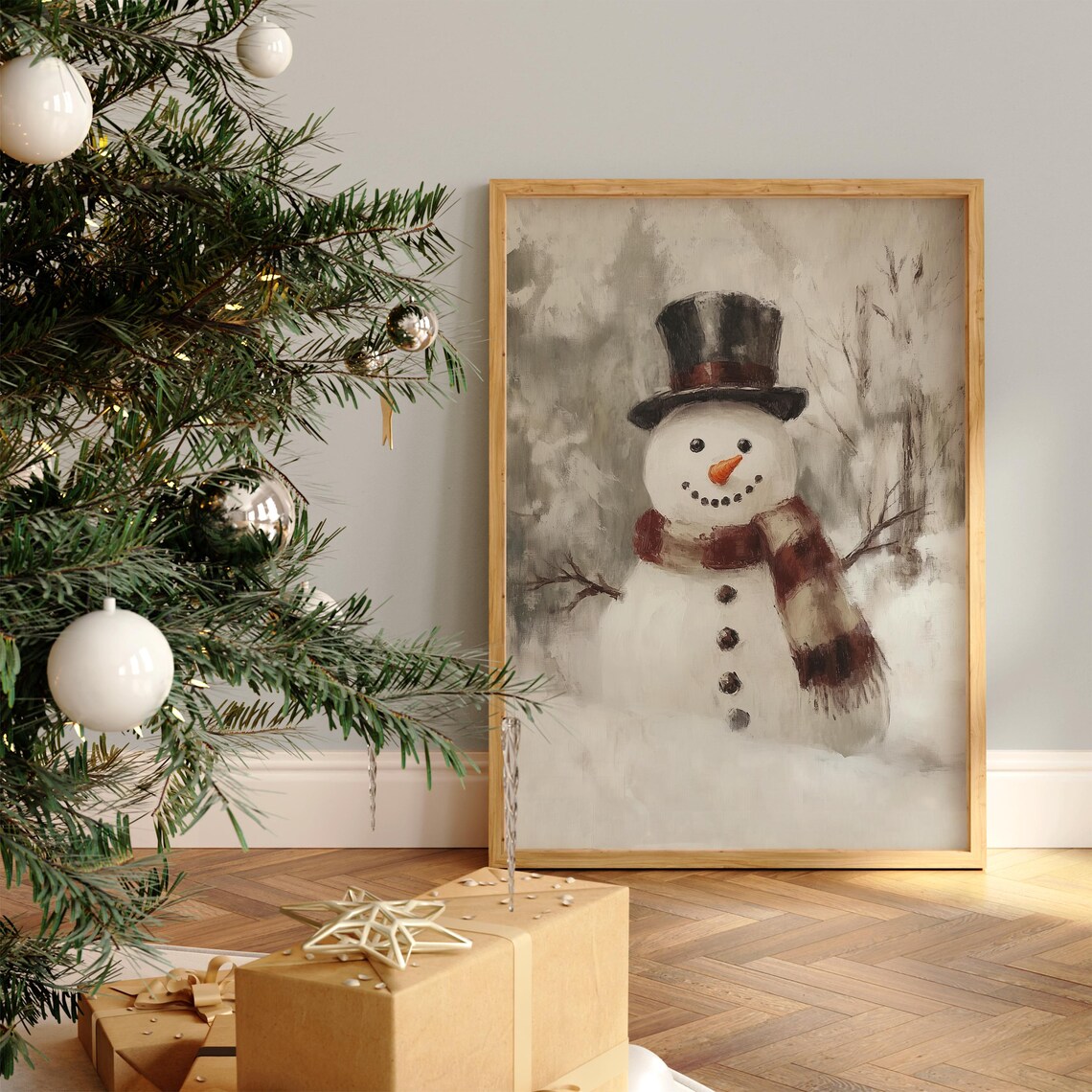 Cheerful Snowman Wearing A Top Hat And Plaid Scarf Winter Poster - Image 2