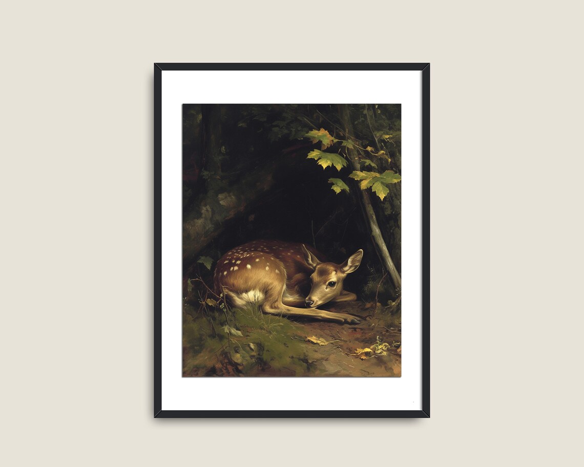 Deer Landscape Vintage Art Print, Light Academia Decor - Image 2
