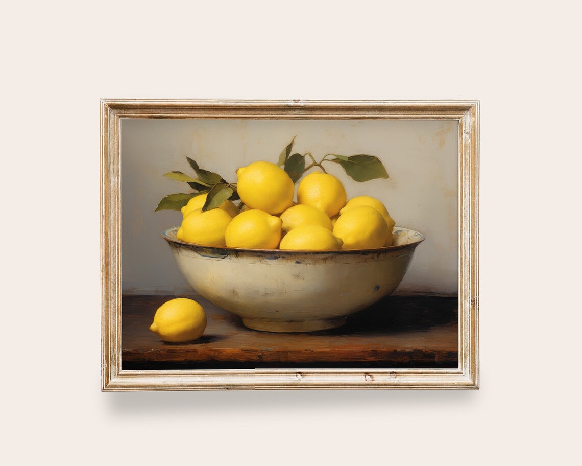 Yellow Lemons Still Life, Vintage Farmhouse Art Print