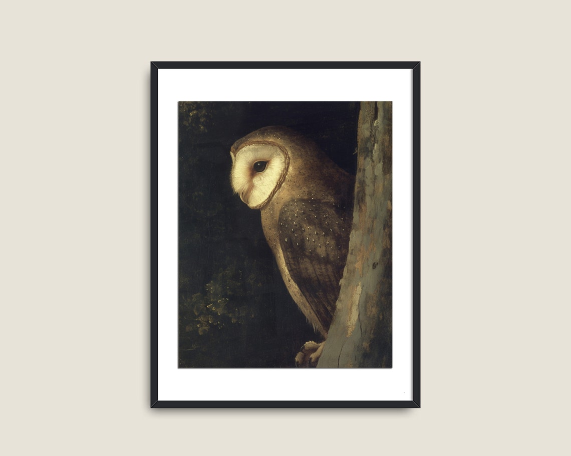 Vintage Owl Painting Dark And Moody Wall Art Dark Academia Decor Art Nature Animal Painting Owl Bird Prints Barn Owl Golden - Image 2