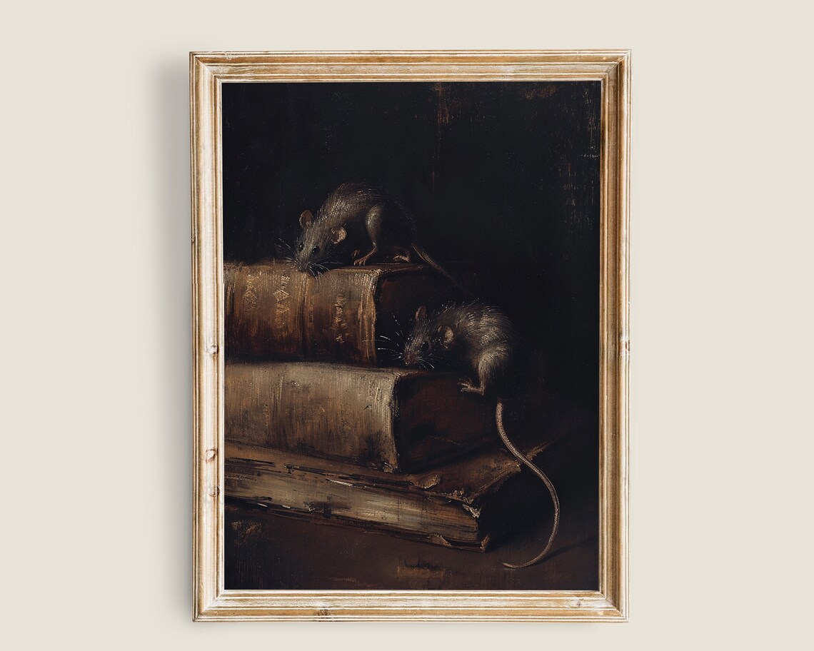 Victorian Books Rats Mouse Dark Academia Art Print