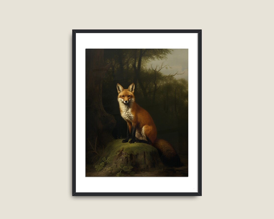 Vintage Red Fox Art Print, Dark Academia Decor