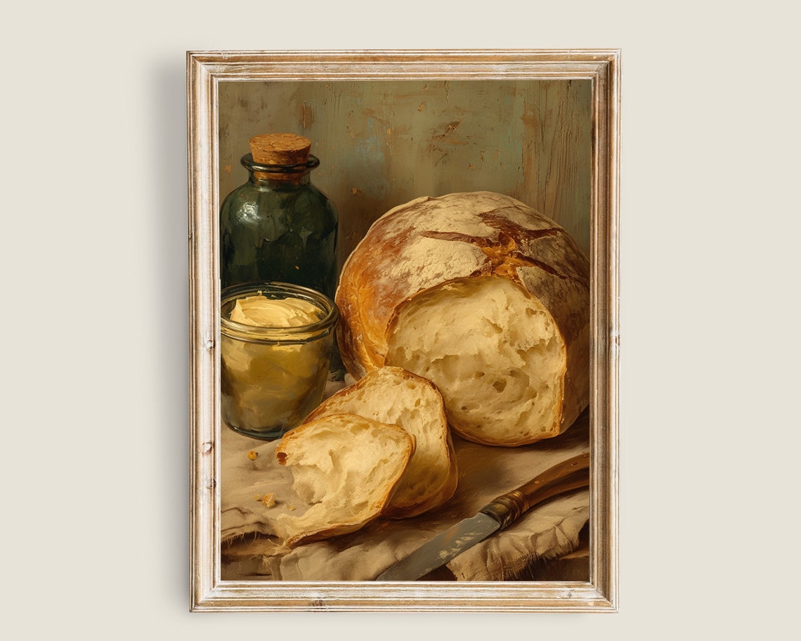 Fresh Bread With Butter Jar Rustic Country Kitchen Still Life Poster