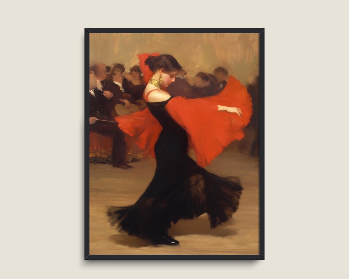 Flamenco Dancer Painting Woman in Red Shawl Dramatic Vintage Portrait Poster - Image 3