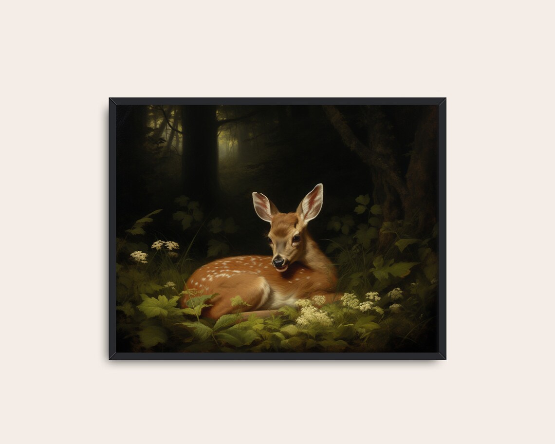 Deer Fawn Vintage Animal Art Print, Rustic Forest - Image 3