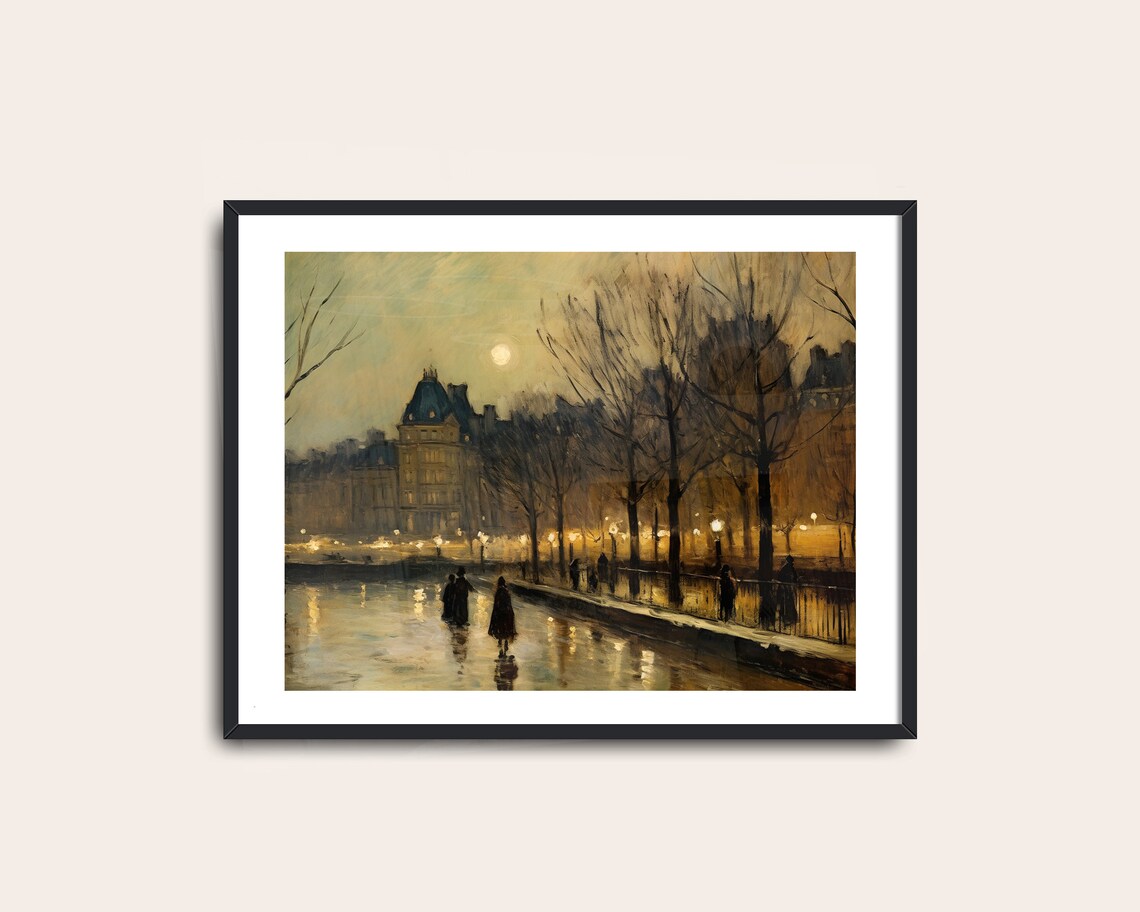 Vintage Night Painting Europe Cityscape Art Print - Image 2