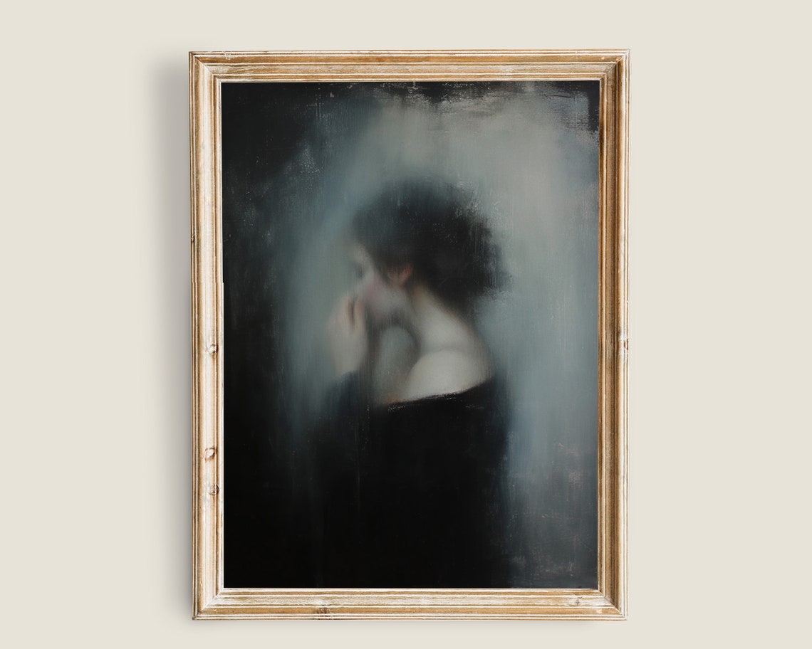 Victorian Woman Shadowed Profile Portrait Dark Academia Gothic Print