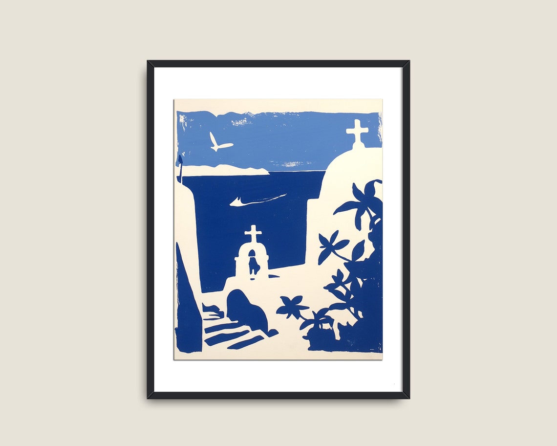 Santorini Greece Print Santorini Summer Wall Art Traveling Decor Coastal Town Matisse Inspired Art - Image 2
