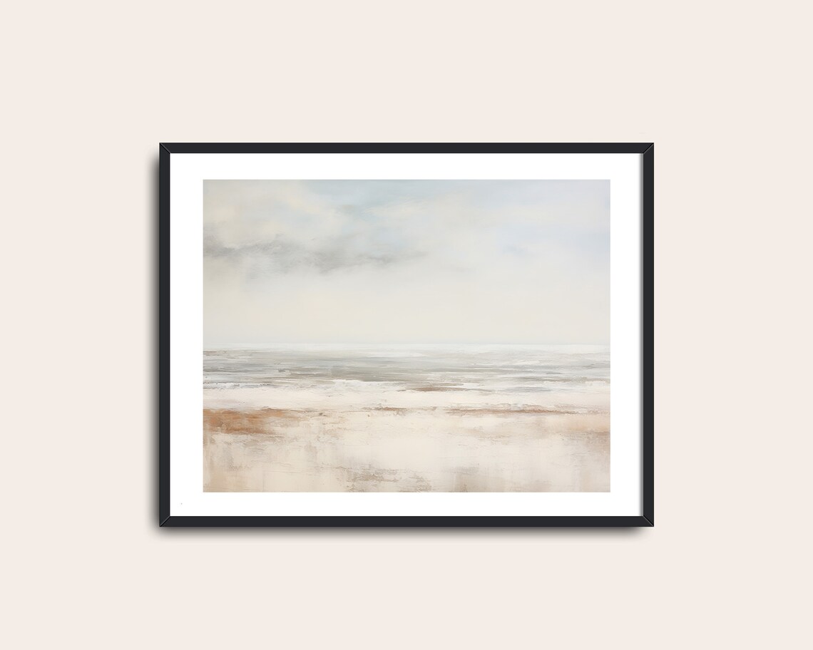 Warm Gray Coastal Landscape Abstract Art Print - Image 2