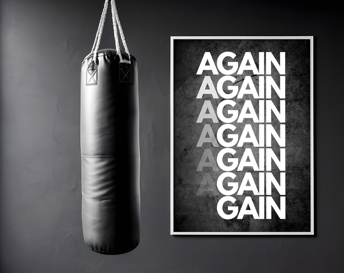Again Again Gain Again Typographic Black Gym Quote Office Poster - Image 2