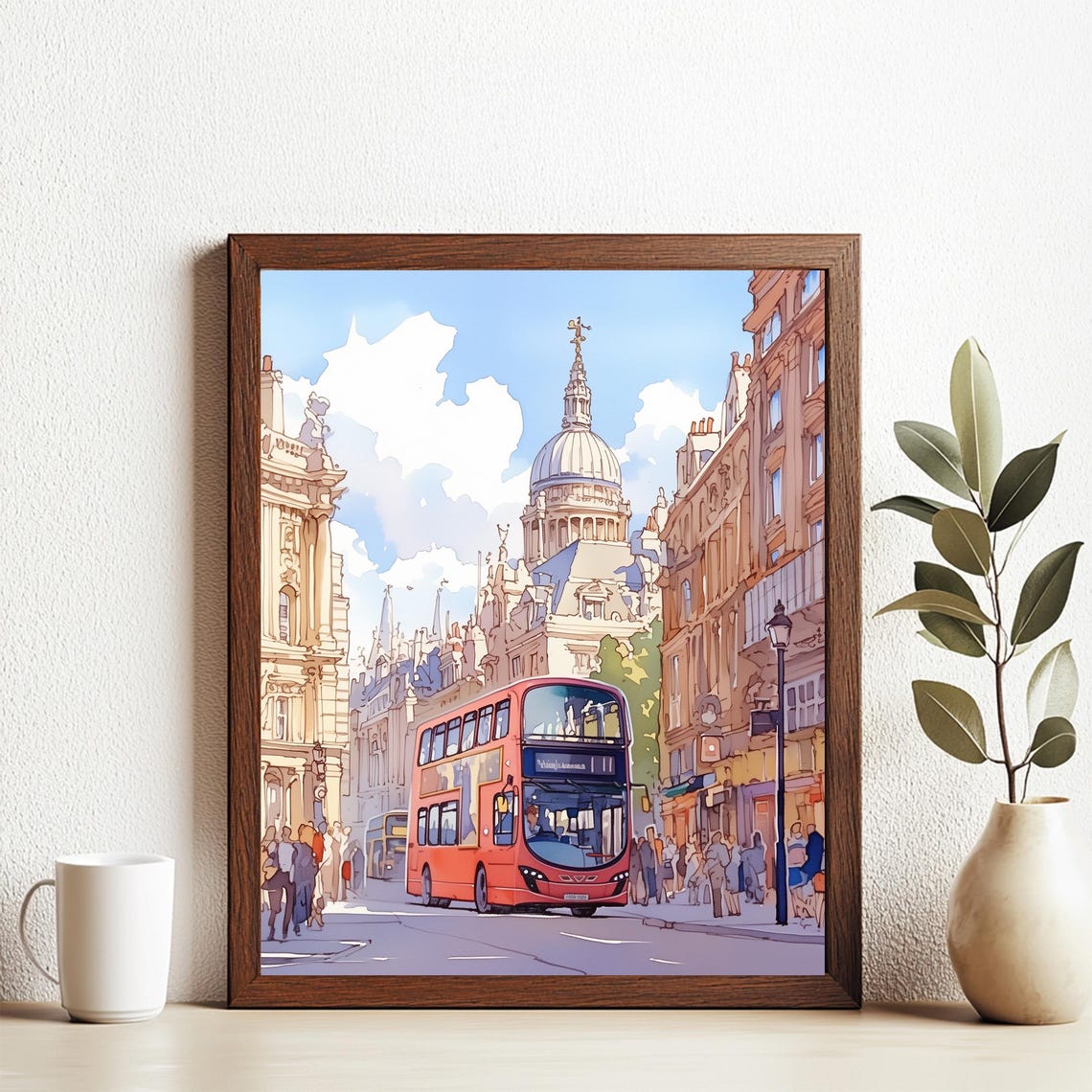 London Red Double Decker Bus Passing St Pauls Cathedral Poster
