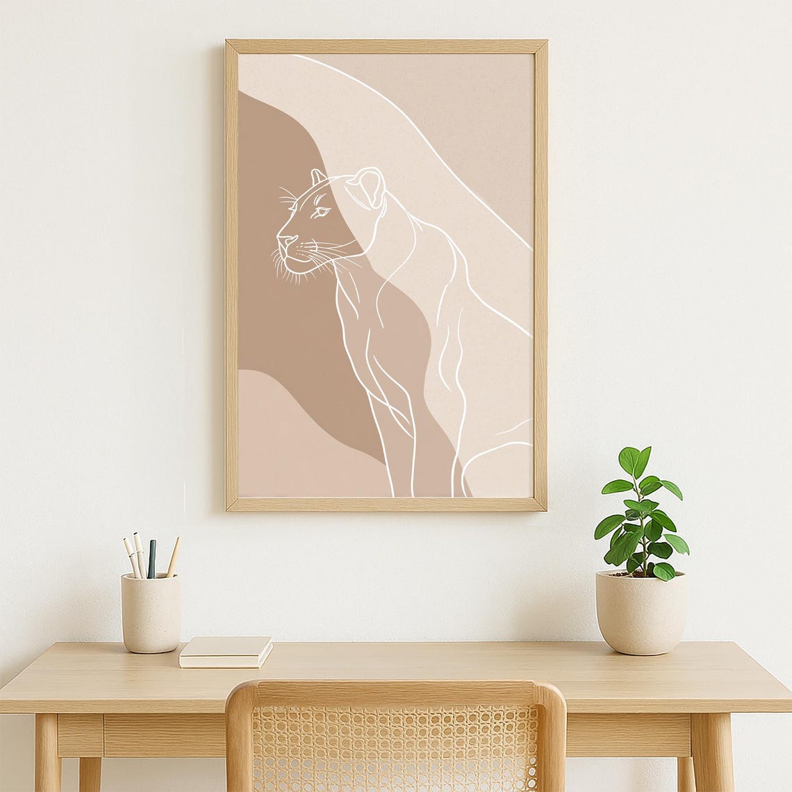 Minimalist Leopard Line Art Silhouette Safari Neutral Beige Poster - Image 4