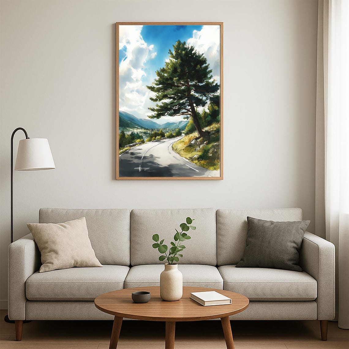 Scenic Mountain Road Pine Tree Valley Watercolor Nature Wall Art - Image 3