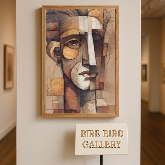 Cubist Geometric Male Portrait Earth Tone Modern Art Wall Print