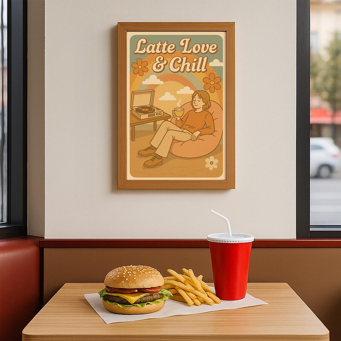 Latte Love And Chill Retro 70s Groovy Coffee Rainbow Art Poster - Image 2