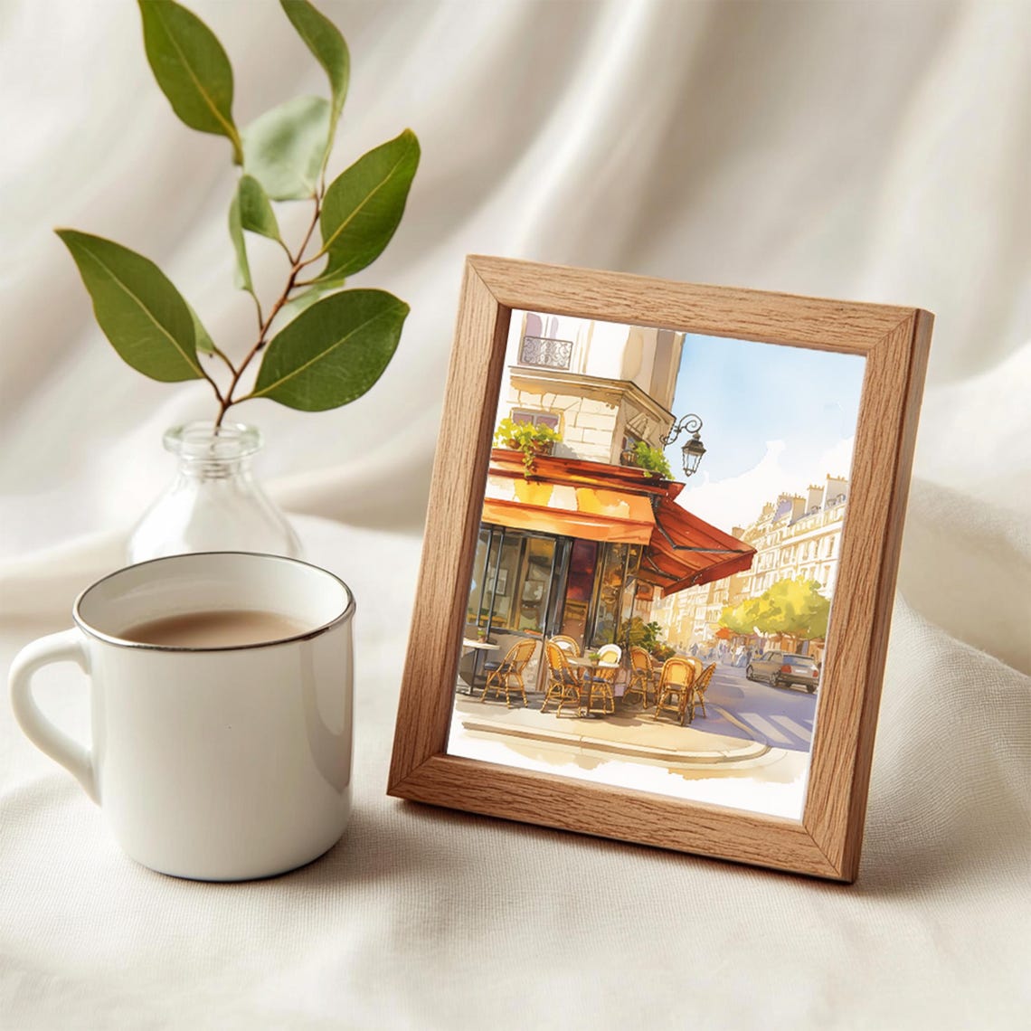 Parisian Street Cafe Watercolor Red Awning Corner Scene Poster - Image 5