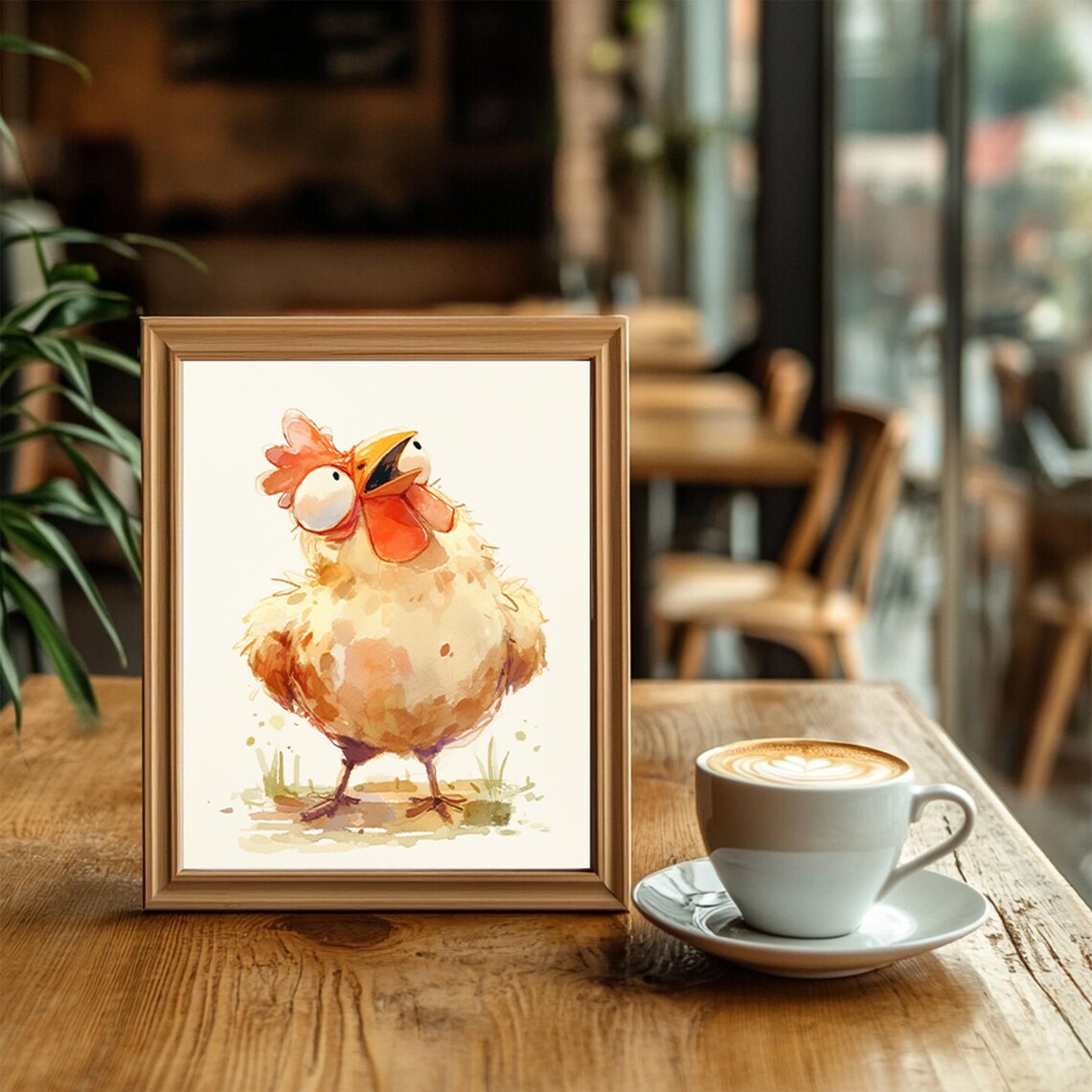 Funny Wide Eyed Chicken Watercolor Humor Kitchen Animal Wall Art - Image 2