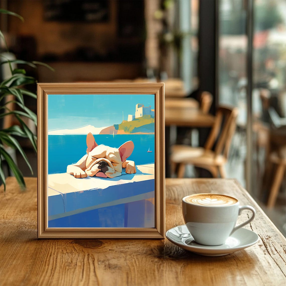 French Bulldog Sleeping Poolside Sea View Cute Dog Art Print - Image 2