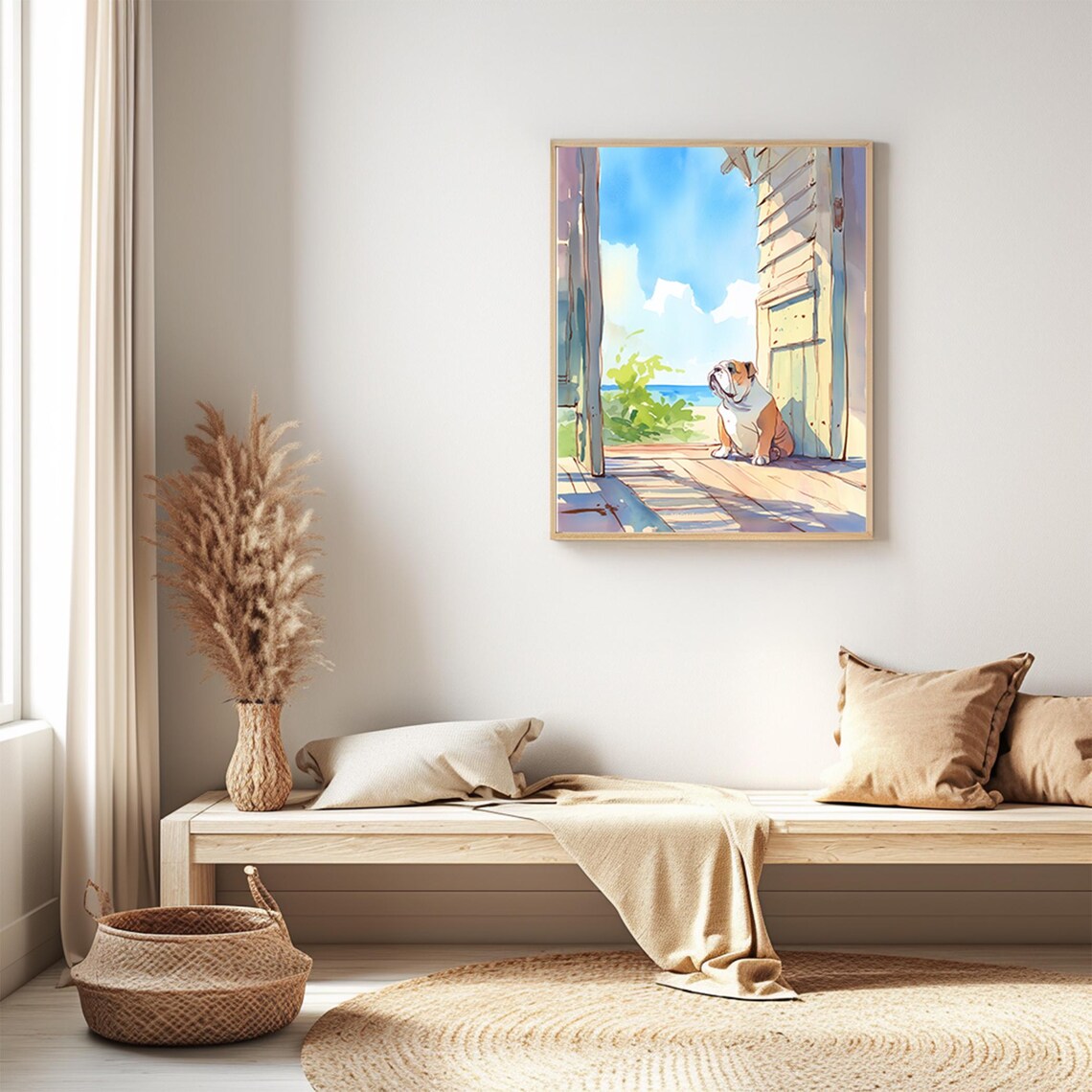 English Bulldog Watercolor Beach Doorway Seaside Scene Poster - Image 2