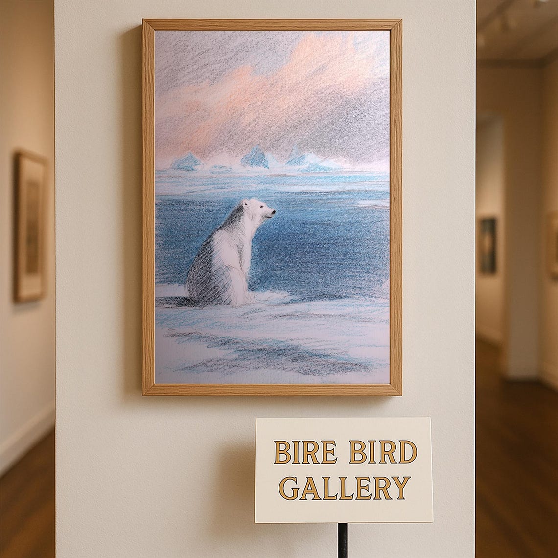 Lonely Polar Bear on Arctic Ice Soft Colored Pencil Art Poster