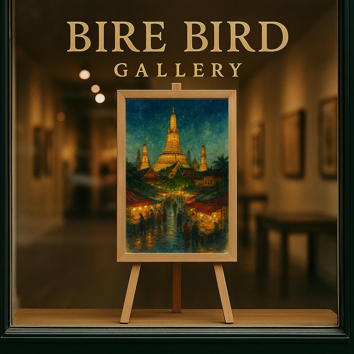 Bangkok Wat Arun Night Market Glowing Temple Watercolor Poster - Image 5