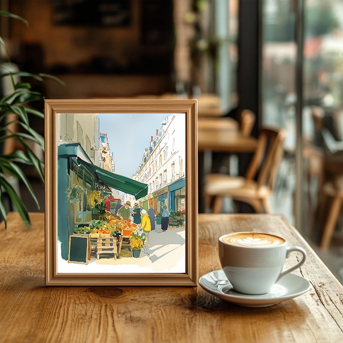 Sunny London Street Market With Fruit Stalls and Shoppers Poster - Image 2