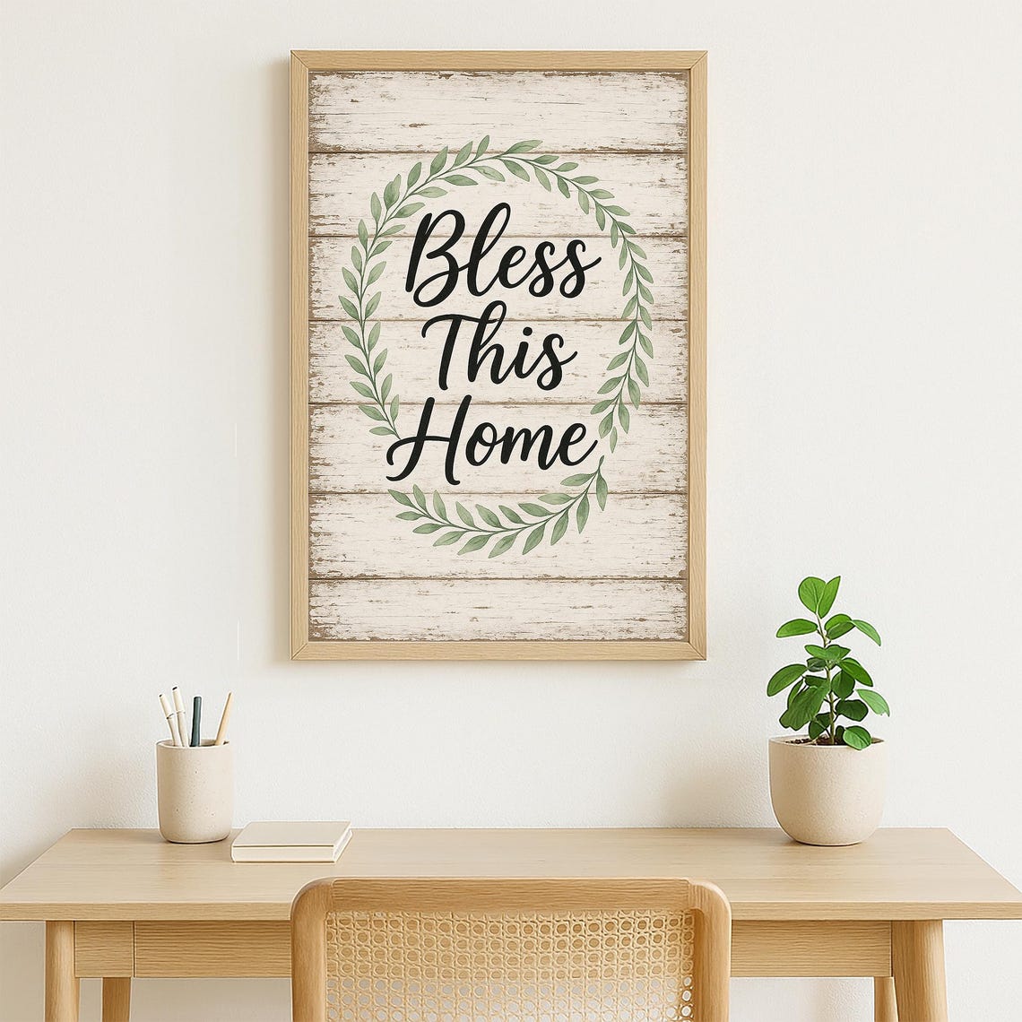 Bless This Home Rustic Farmhouse Quote Sign With Greenery Poster - Image 4