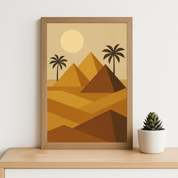 Earthy Boho Geometric Pyramids Desert Palm Sun Golden Art Poster