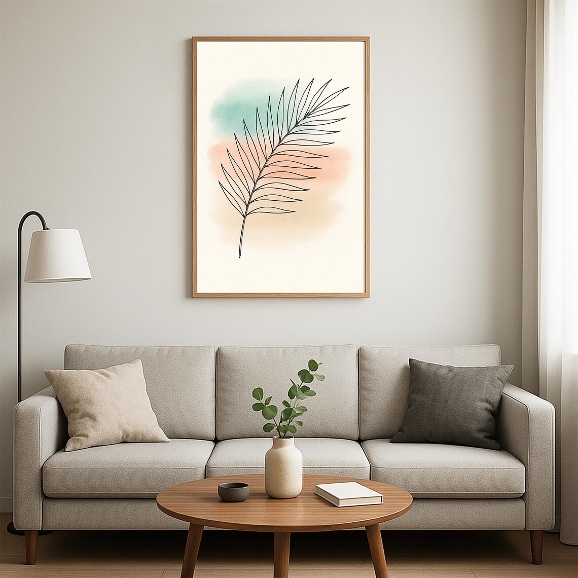Minimalist Palm Leaf Line Art Print With Watercolor Background Boho Botanical Wall Tropical Plant Poster Instant - Image 5