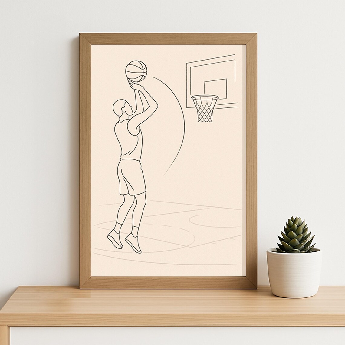 Minimalist Basketball Line Art Jump Shot Player Sports Poster