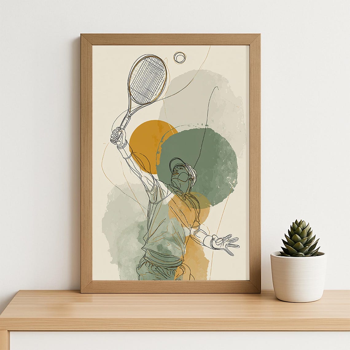 Tennis Serve Line Art Abstract Player Action Minimalist Poster