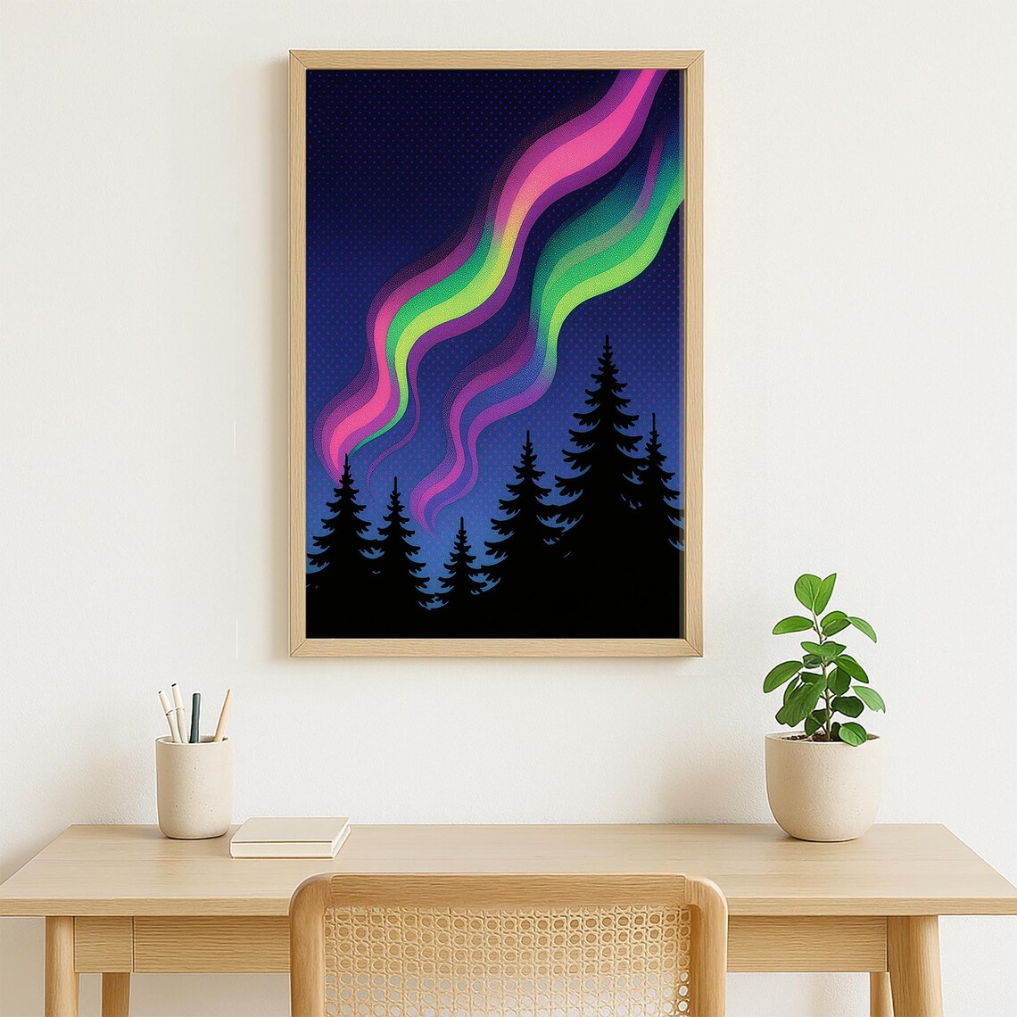 Aurora Borealis Retro Pop Art Cosmic Landscape Print - Image 3