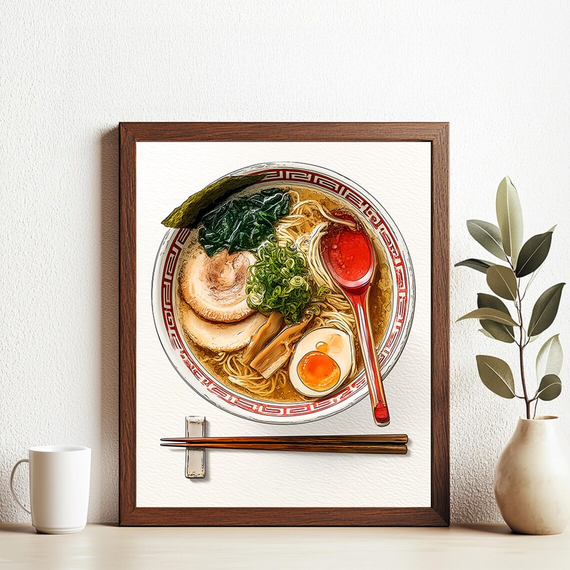 Japanese Ramen Bowl Watercolor Food Art Kitchen Decor Wall Print