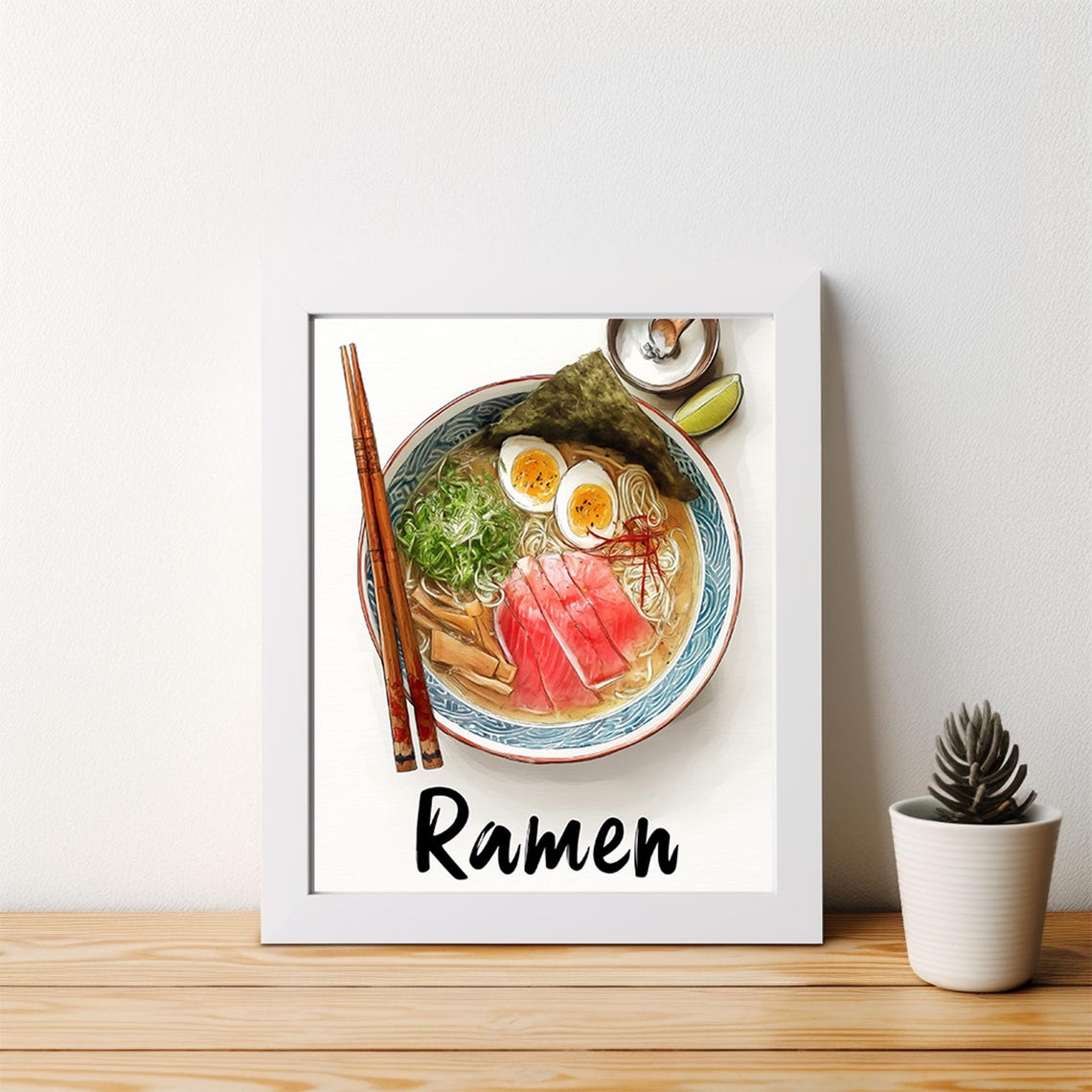 Ramen Bowl Overhead Illustration Chopsticks Egg Noodles Print - Image 6