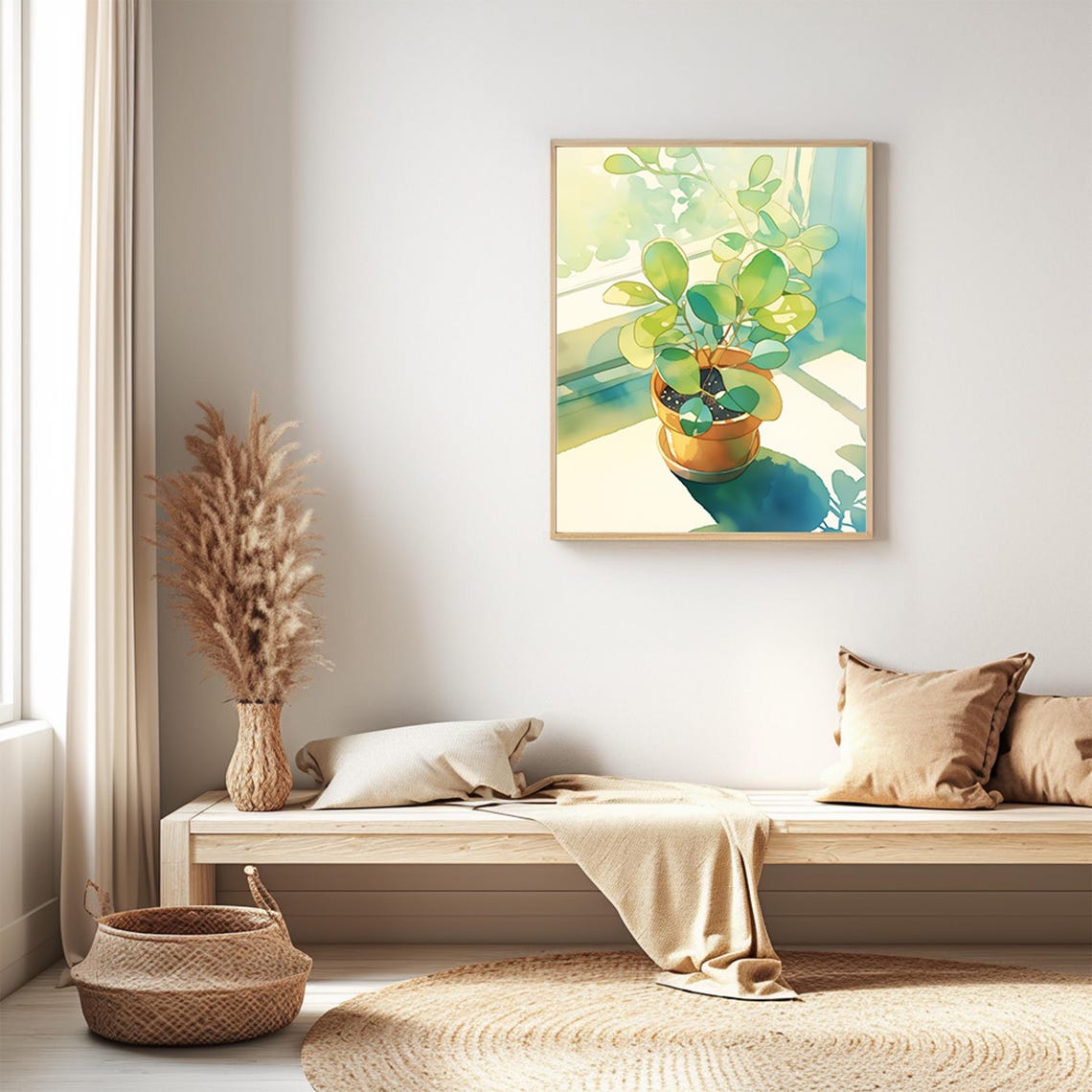 Green Leaf Plant Pot Near The Window, Watercolor - Image 3
