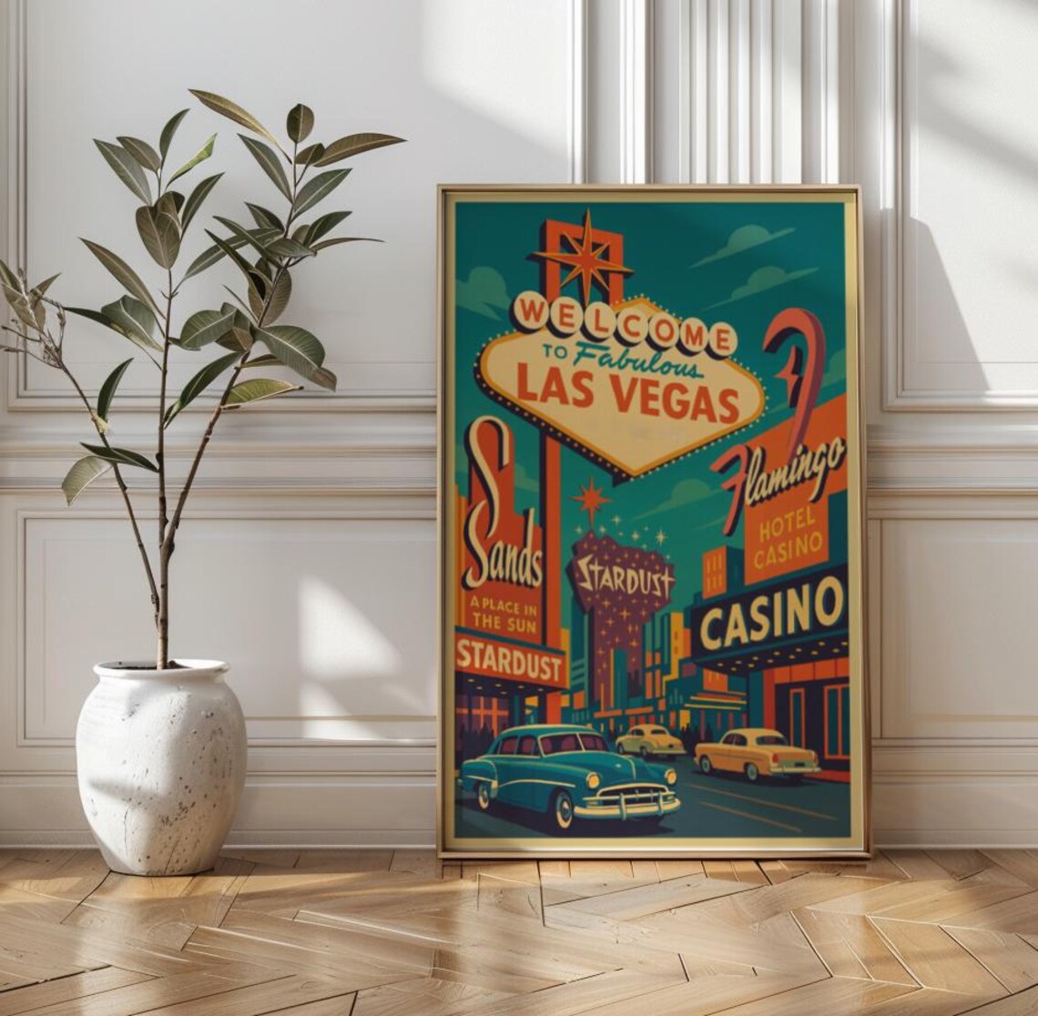 Vintage Las Vegas Travel Poster, Mid-Century Nevada
