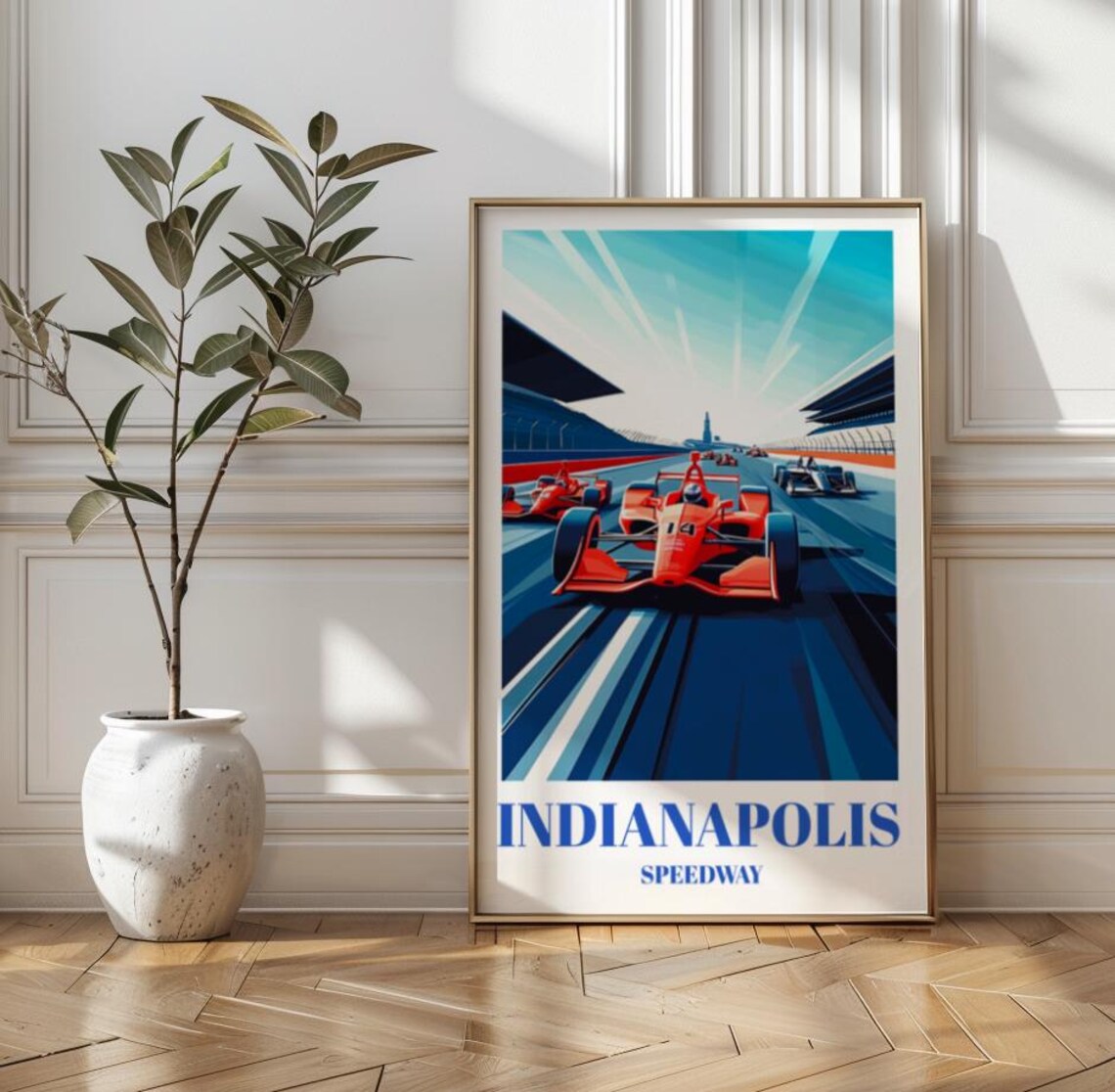 Bold Indianapolis Speedway Indy Car Race Vintage Travel Poster