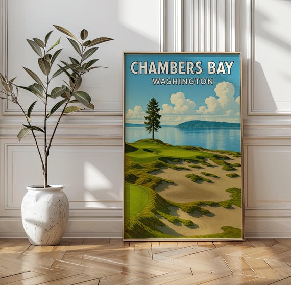 Chambers Bay Golf Course Print Vintage Pacific Northwest Travel Poster