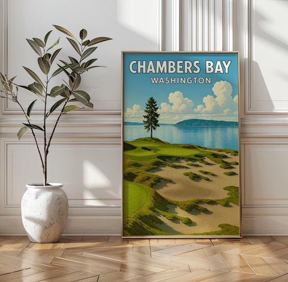 Chambers Bay Washington Links Golf Course Scenic Travel Poster