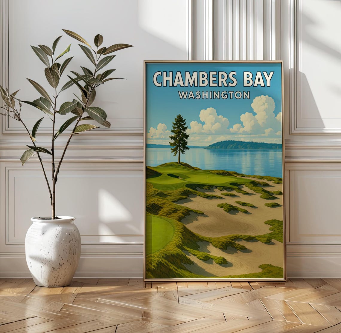Chambers Bay Washington Links Golf Course Scenic Travel Poster