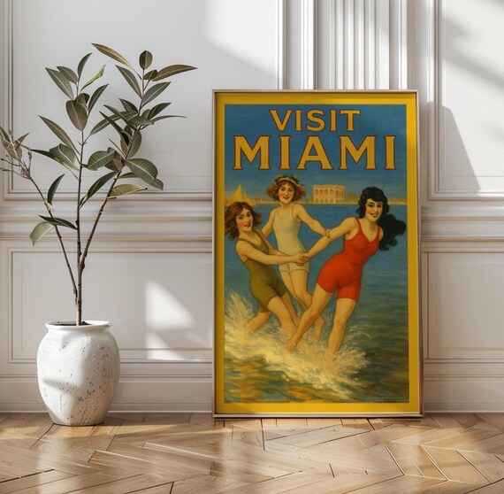 Visit Miami Classic Vintage Retro Beach Swimsuit Travel Poster