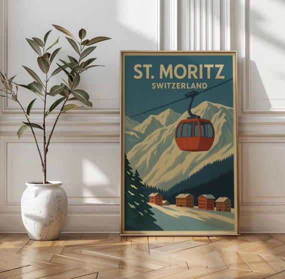 St Moritz Switzerland Vintage Ski Poster Retro Travel Art Print
