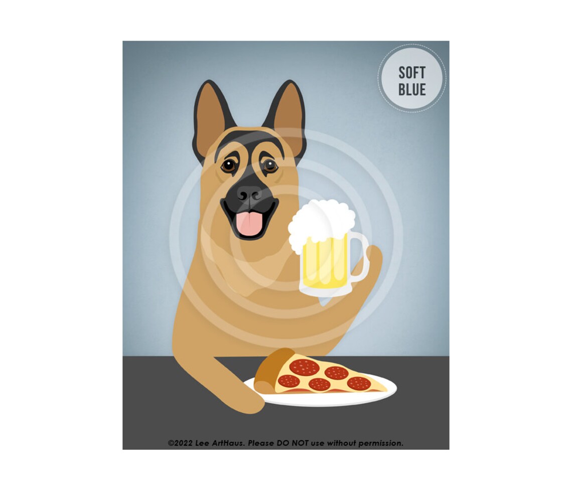 German Shepherd Beer And Pepperoni Pizza Party Funny Dog Art Poster - Image 2