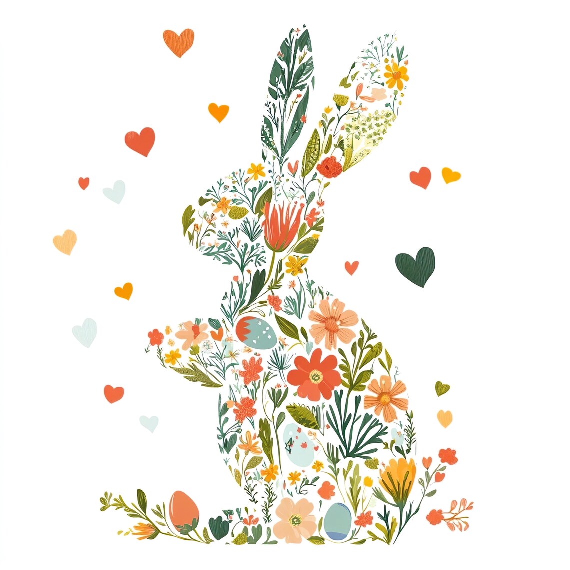 Easter Bunny Floral Silhouette Art Print
