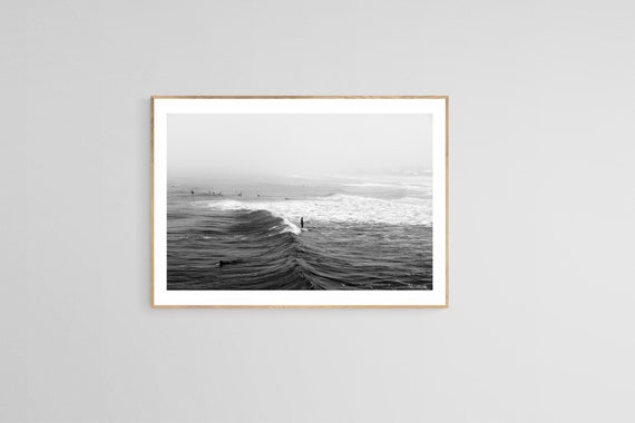Surfer Photograph Into The Fog, Coastal Wall Art