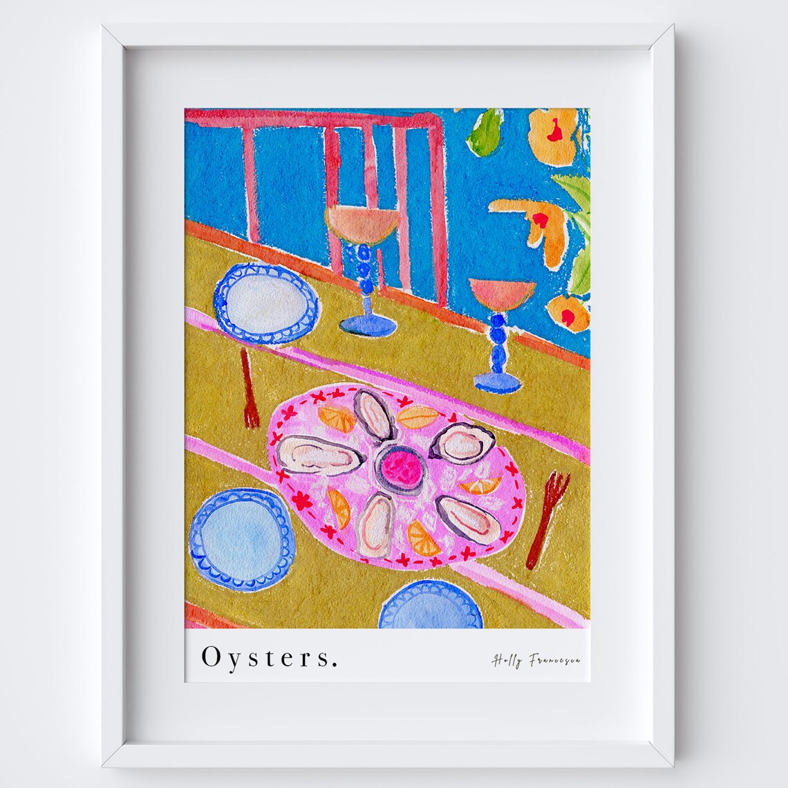 Oysters Table Scene Watercolour Kitchen Art Print