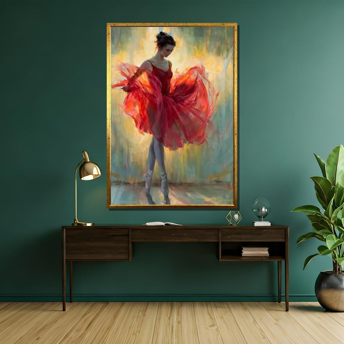 Ballerina in Red Tutu Impressionist Mid-Twirl Painting Art Poster - Image 5