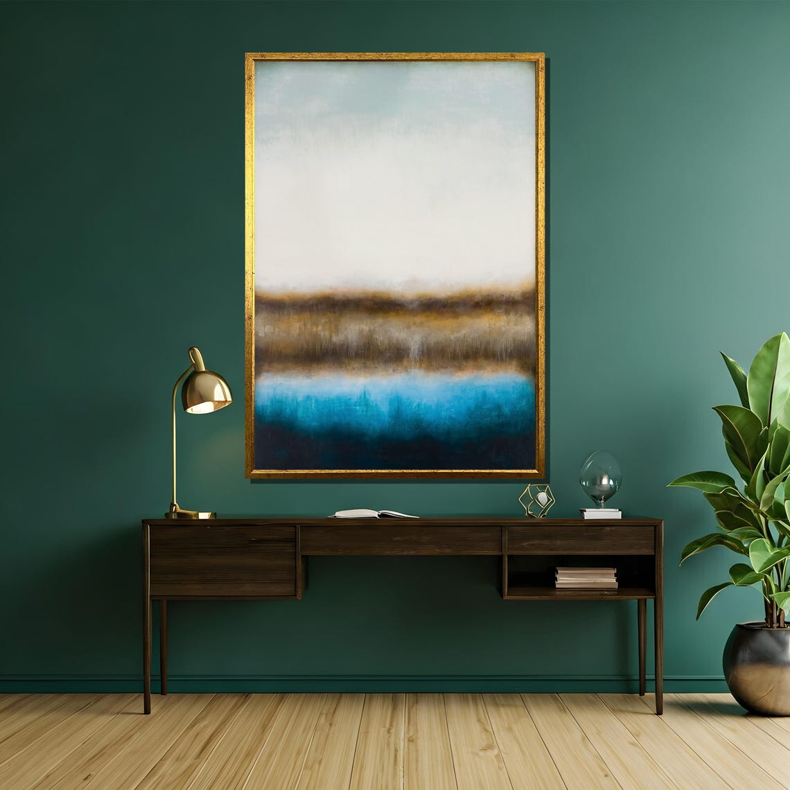 Deep Teal and Bronze Abstract Horizon Tranquil Seascape Poster - Image 5
