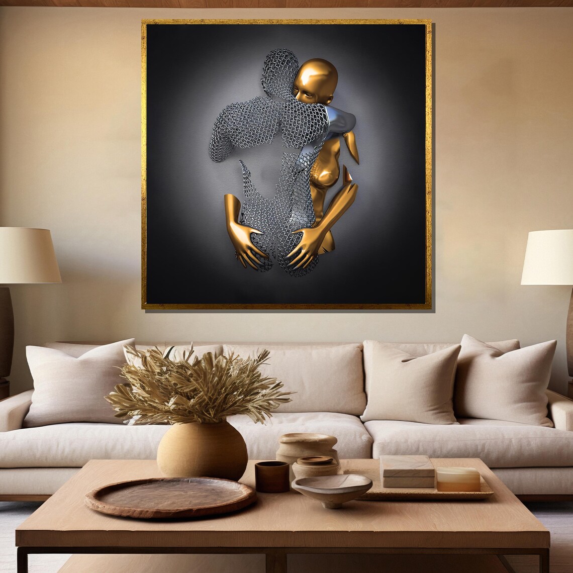 Embracing Figures Abstract Painting, Romantic Gift Decor - Image 5
