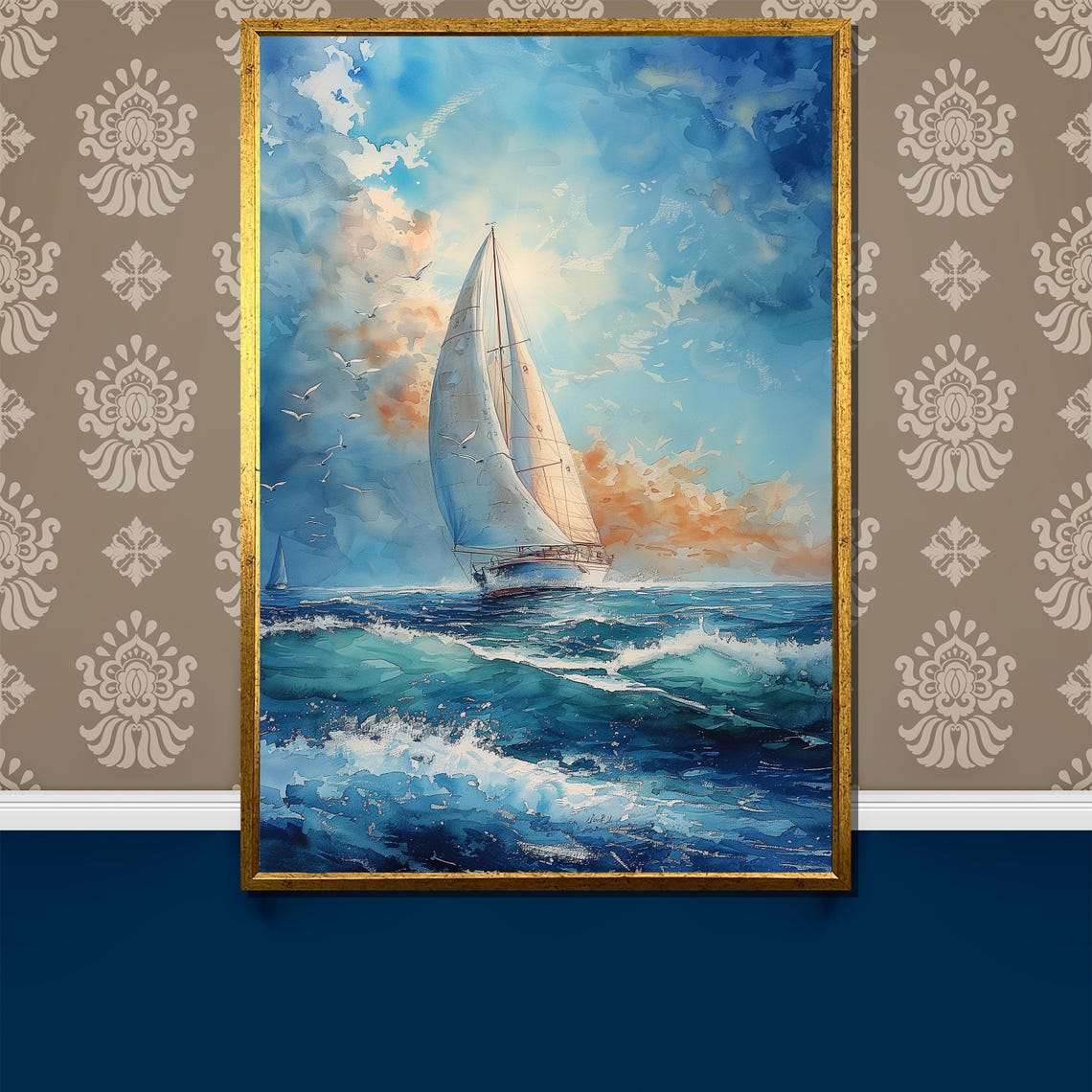 Sailing Adventure Painting Ocean Breeze And Open Sea Wall Art Sunlit Sailing Boat Relaxing Nautical Decor Gift For Seafarers